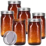 Glass Mason Jars (Pack of 6), Amber | 32 oz | Wide Mouth | Plastic | Black | Canning