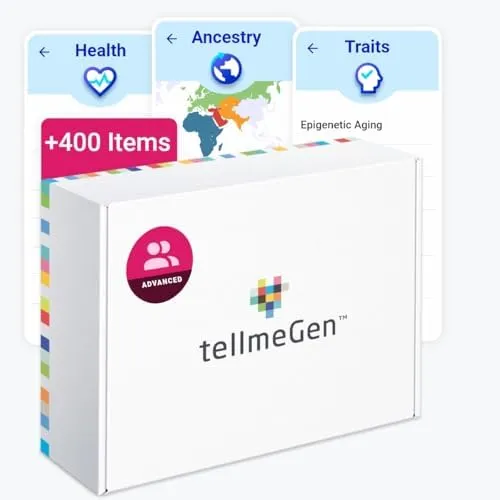 tellmeGen DNA Test Advanced Duo - 2 DNA Tests for Couple Genetic Testing (Ancestry - Health - Personal Traits - Wellness) Genetic Compatibility Testing - More 400 Lifetime Updated Online Reports