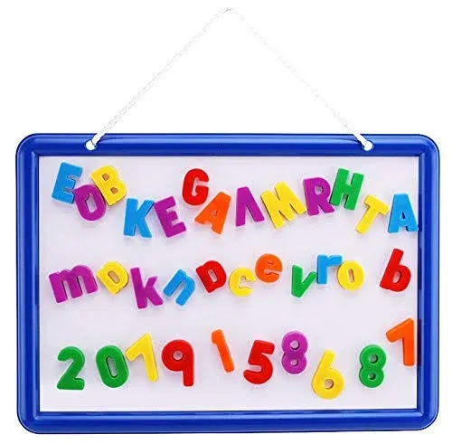 Kid’s Dry Erase Board and Magnet Set – 109 Piece Magnetic Letters, Numbers, and Symbols for Fun Educational Learning – Hanging Whiteboard for Home, Preschool, Kindergarten – by EduKids