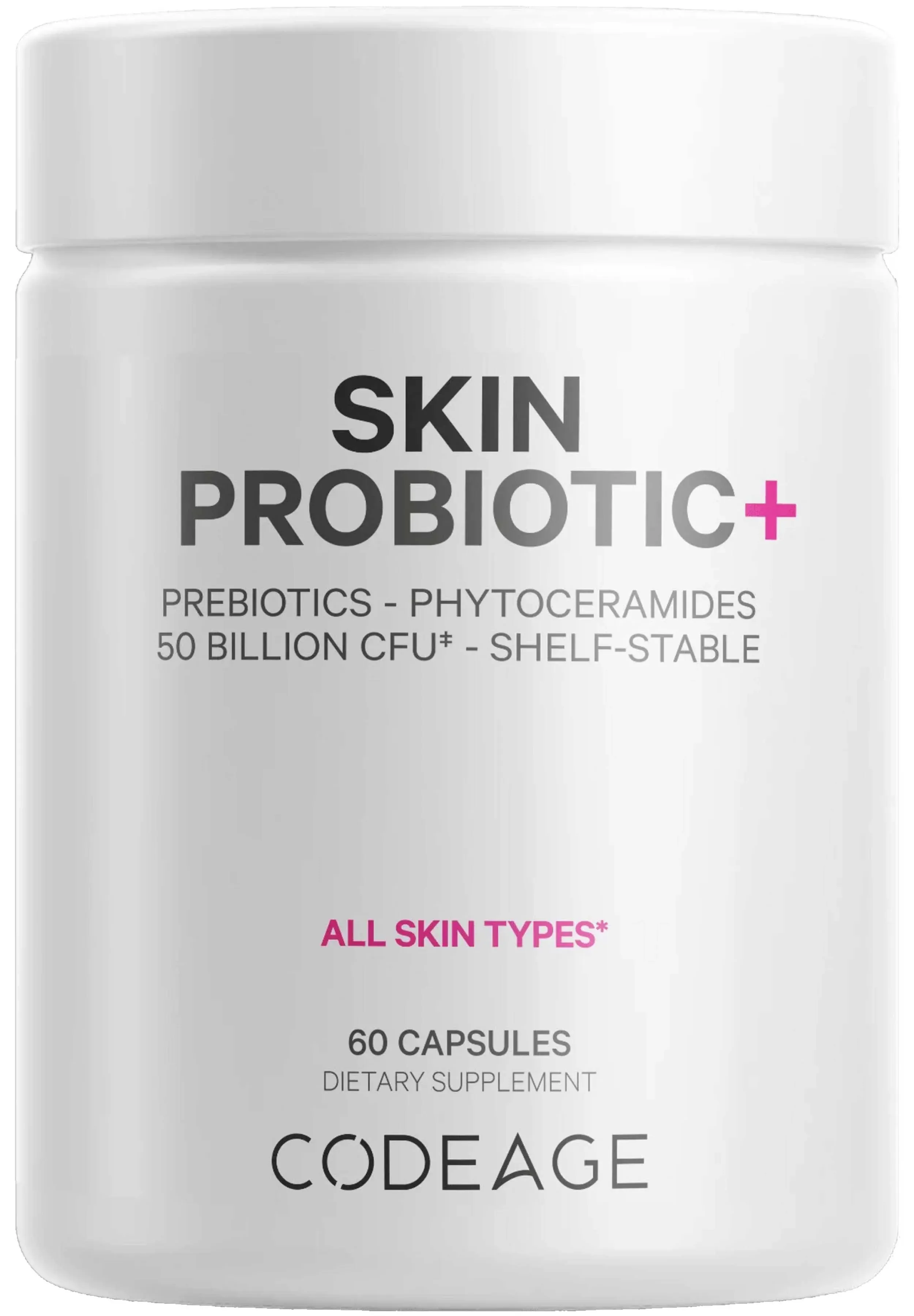 Codeage Skin Probiotics + Prebiotics - Skin Care Routine Supplement - 50 Billion CFU - Ayurvedic Botanical Herbs - Face Probiotics - Shelf Stable Cleanser, Non-GMO, Vegan - 60 Capsules