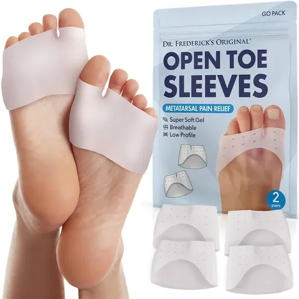 Dr. Frederick's Original Open Toe Sleeves | Half Toe Sleeve Metatarsal Pads | 4 Pieces | Ball of Foot Cushions | Great for Calluses and Blisters | for Men and Women | Perfect for High Heel Shoes