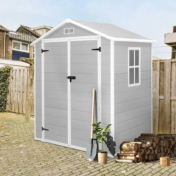 Seizeen 6x4.4FT Outdoor Resin Shed with Reinforced Floor All-Weather Plastic Shed with Lockable Door