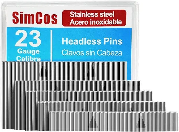 23 Gauge Stainless Steel Pin Nails Headless Pinner Nails (3/8",9/16",3/4",1",1-3/8") Assorted 5 Sizes for Molding Cabinetry Building Assembly (5000)