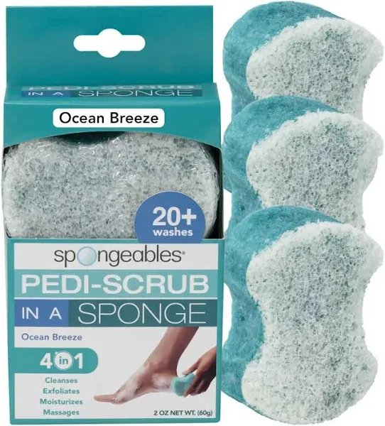 Spongables Pedi Scrub Foot Exfoliating 20+ Wash Sponge, Ocean Breeze, 3 Count