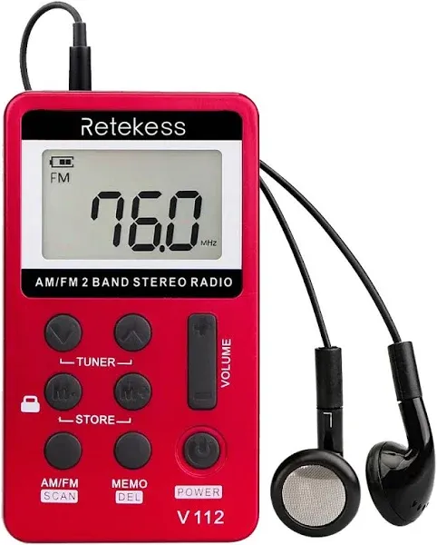 Retekess V112 AM FM Radio Portable Mini Radio with Earphone Pocket