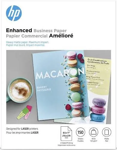 HP Enhanced Business Paper, Matte, 8.5x11 in, 40 lb, 150 sheets, works with laser printers (Q6543A),White