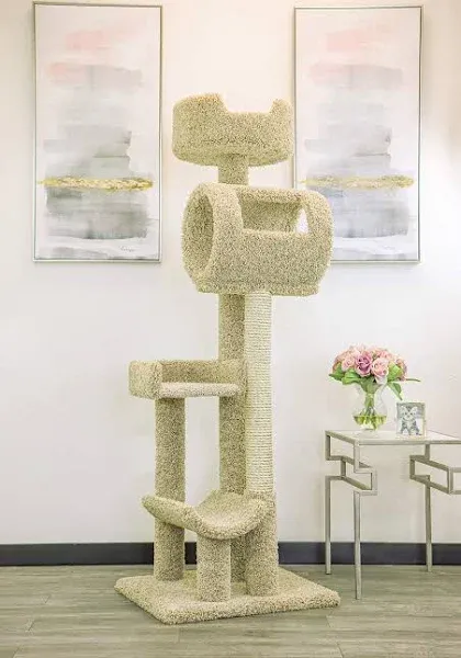 Baroque Brilliance Multi-Level Cat Cat Climbing Tower Cat Tree, Solid Wood and Carpet Construction, Modern Cat Tree with Scratch Post and Sturdy Base