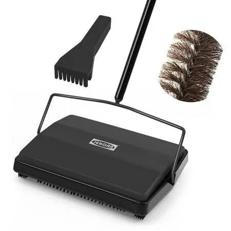 JEHONN Carpet Floor Sweeper Manual with Horsehair, Non Electric Quite Rug... 