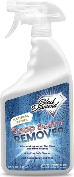 Black Diamond Stoneworks Natural Stone Shower Soap Scum Remover Spray. For Cleaning Bathtubs, Glass Doors, Tubs, Travertine, Marble, Tile. Heavy Duty, Safe Acid-Free Cleaner. Safe for fixtures.