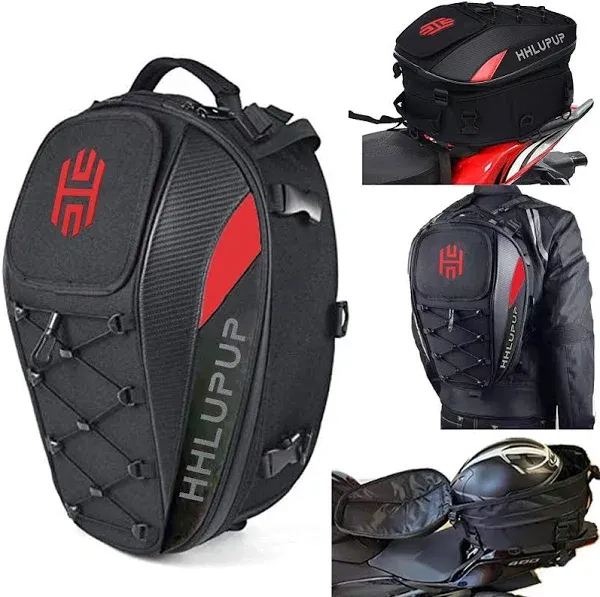 HHLUPUP Motorcycle Tail Bag Seat Helmet 38L Motorcycle Backpack Black White NEW