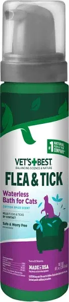 Vet’s Best Flea & Tick Waterless Bath for Cats – Cat Waterless Bath – Cotton Spice Scent – Natural Flea and Tick Prevention – Kills Fleas & Ticks on Contact – 8oz