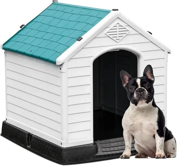 YITAHOME Large Plastic Dog House Outdoor Indoor Doghouse Puppy Shelter Water Resistant Easy Assembly Sturdy Dog Kennel with Air Vents