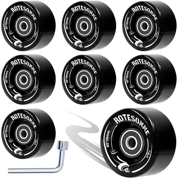 8 Pack 78A Quad Roller Skate Wheels 65 x 36mm with ABEC-9 Bearings Installed ...