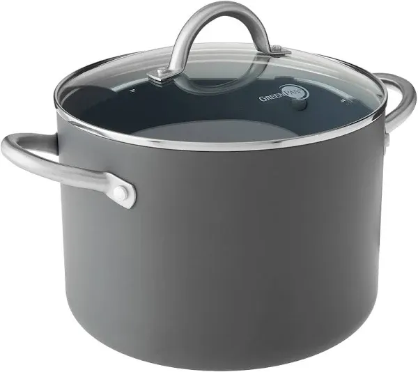 GreenPan Lima Hard Anodized Healthy Ceramic Nonstick 8QT Stock Pot with Lid, PFAS-Free, Oven Safe, Gray