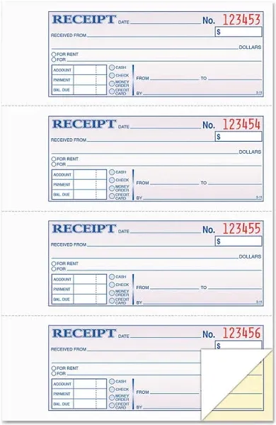 Tops Money and Rent Receipt Books 2-3/4 x 7 1/8 Two-Part Carbonless 200 Sets/Book