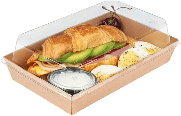 Matsuri Vision Rectangle Kraft Paper Medium Sushi Tray - 8" x 5" x 1 1/2" - 100 count box