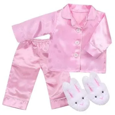 Sophia's Satin Pajamas and Bunny Slippers for 18 inch Dolls, Pink, Kids Unisex ...