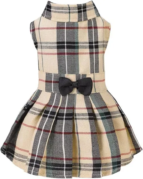 PUPTECK Classic Plaid Dog Dress Cute Puppy Clothes Outfit