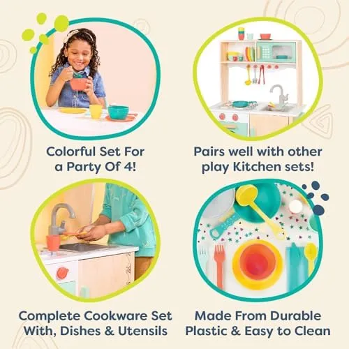 – Play Kitchen Accessories – Cookware, Dishes, Utensils – 33-Piece Play Set f...