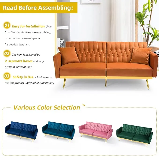 Acmease 70 Velvet Futon Sofa Bed