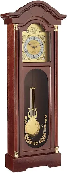 Antique Cherry Oak Finish Chiming Wall Clock with Roman Numerals, 33.25&#034; L