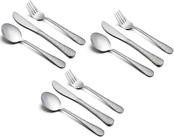 HaWare 9-Piece Toddler Kids Silverware Flatware Set, Stainless Steel Hammered(Adult Look) Preschooler Eating Utensils, Adult Diet Tableware, Includes 3 Spoons 3 Forks 3 Butter Knives, Dishwasher Safe