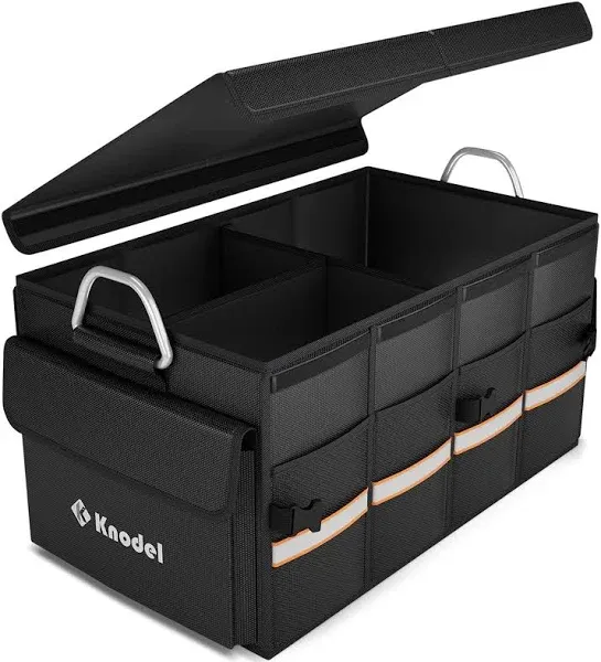 K KNODEL Car Trunk Organizer, Trunk Organizer With Lid, Heavy Duty Collapsible Trunk Storage Organizer for SUV, Truck, Car Cargo Trunk Organizer with Lid (Medium, Black)