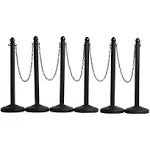 Montour Line Plastic Stanchion Black 2.5 Inch Diameter with 50 Foot Chain, 6-Pack, Crowd Control Barriers