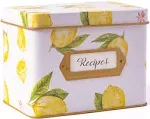 Heart &amp; Berry Lemon Recipe Tin Box with 24 Recipe Cards 4”x6” &amp; 12 Dividers