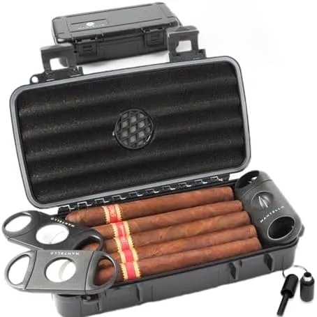 Travel Cigar Humidor Case - Cigar Case with 2 Ring, V-Cut &amp; Punch Cutters - W...