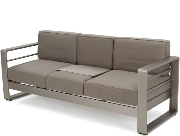 Christopher Knight Home Crested Bay Outdoor Aluminum Sofa with Tray