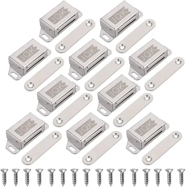 JQK Magnetic Cabinet Door Catch, Stainless Steel Closet Catches 10 Pack with Strong Magnetic, Furniture Latch 30 lbs, CC101-P10