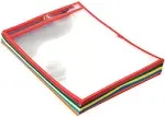 Amazon Basics Heavy Duty Dry Erase Ticket Holder Pockets, Clear Film with Multicolored Fabric Edge, 8.5" x 11", Pack of 25