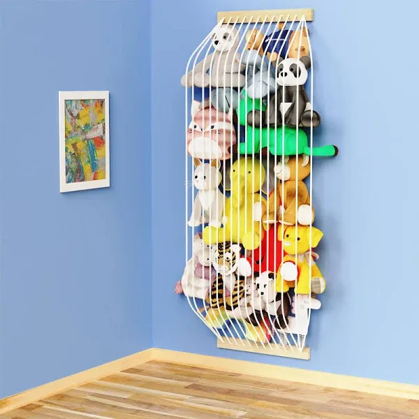 Stuffed Animal Storage Hammock Wooden Plush Toy Organizer for Kids Room Décor...