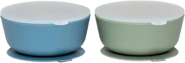 Suction Bowls for Baby &amp; Toddlers (Set of 2) - 100% Silicone w/Plastic Lid - ...