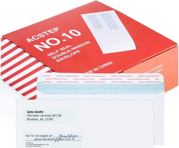 Acko #10 500Pack Double Window Envelopes Self Seal Security Envelopes For ...