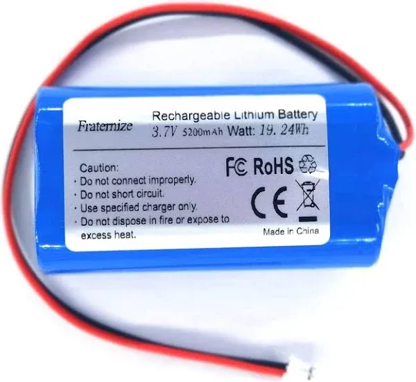 Fraternize 5200mAh 3.7v Lithium ion Battery with 2.0Pin JST-PH JST 2.0/2P Plug Rechargeable Battery Pack Lithium 3.7 Volt Batteries for Electronics