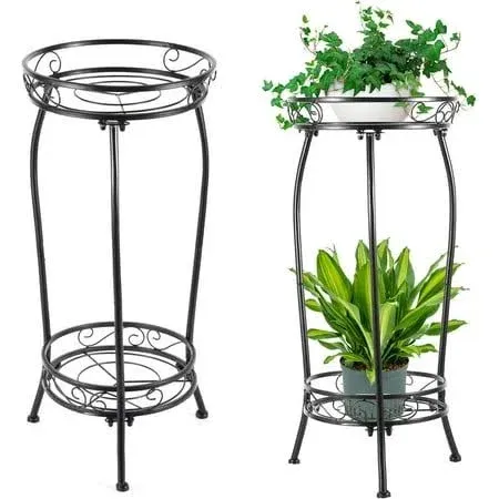 Kavlium 2Pack Plant Stand Indoor Outdoor Tall Black Metal Rustproof Stable Plant Stands 2 Tier 271 inch Multiple Plant Rack Fo