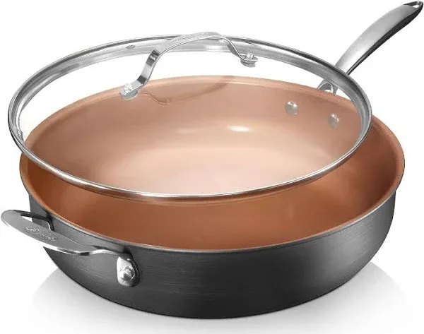 Gotham Steel Nonstick Deep Saute Pan with Lid – 5.5 Quart Large Copper 