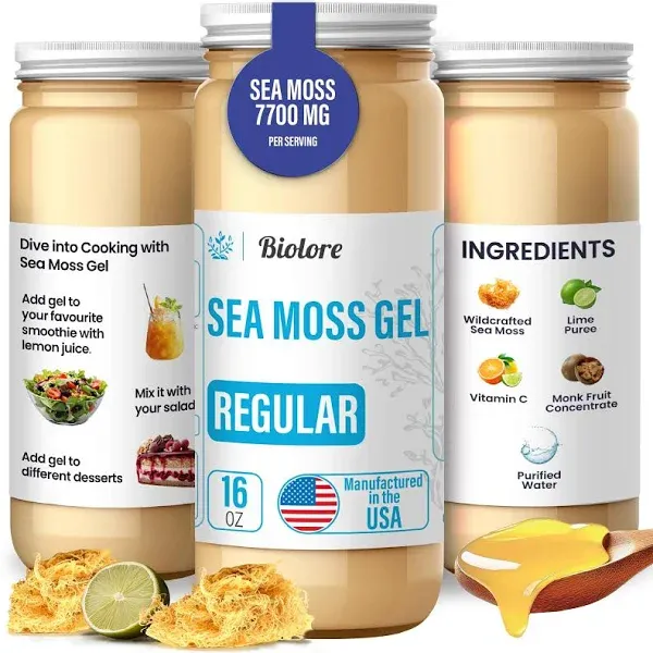 Biolore Sea Moss Gel 7700mg Mango Made in USA Raw Wildcrafted Irish Seamoss Essential Vitamins Trace Minerals Vegan Superfood for Immune Support, Jam, Jelly & Sweet Spread Gifts (Mango 16OZ)