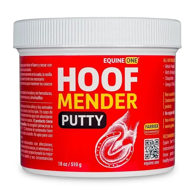 Equine One Hoof Mender Putty - White Line | Wall Separations | Old Nail Holes | Thrush - 100% All-Natural Hoof Care Product - Birch Bark Extract, Betulin, Omega-3 (18oz)