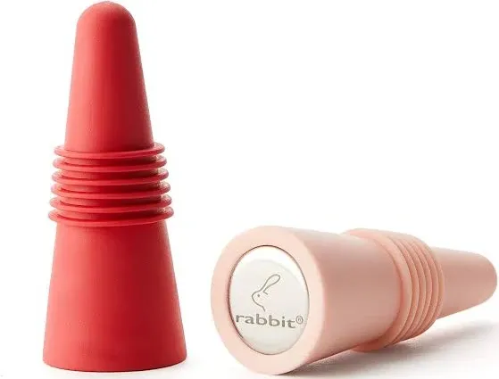 Rabbit Wine and Beverage Bottle Stoppers with Grip Top (Pink, Set of 2)