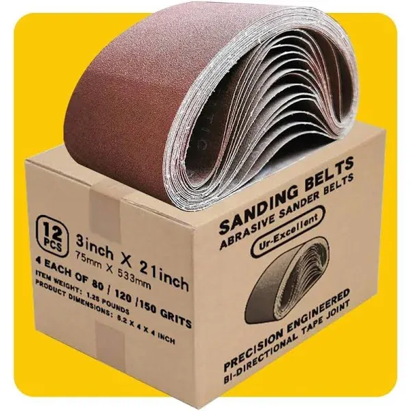 3x21 3 x 21 Inch Sanding Belt Pack 3-Inch x 21-Inch,12 Pcs(4 Each of 80 120 1...