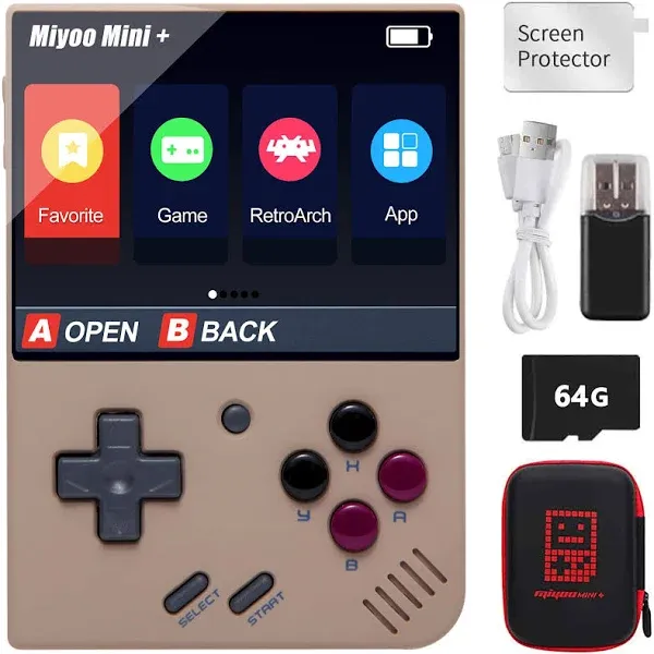 Miyoo Mini Plus Handheld Game Console with Hard Case, 3.5 Inch IPS Screen Retro Video Game Console, Built-in 128G TF Card 15000+ Games & 3000mAh Battery, Support WiFi