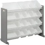 ECR4Kids 4-Tier Organizer with 16 Bins, Toy Storage, Dark Natural/White