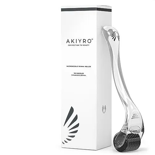 Akiyro Derma Roller Titanium - 0.30mm Microderm Roller - Microneedle Roller with Case-Personal Use Microneedling Roller -192 Micro Needle Dermal