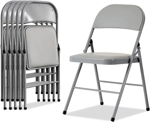 6 Pack Grey Folding Chairs with Padded Seats, Portable Stackable Foldable Chairs