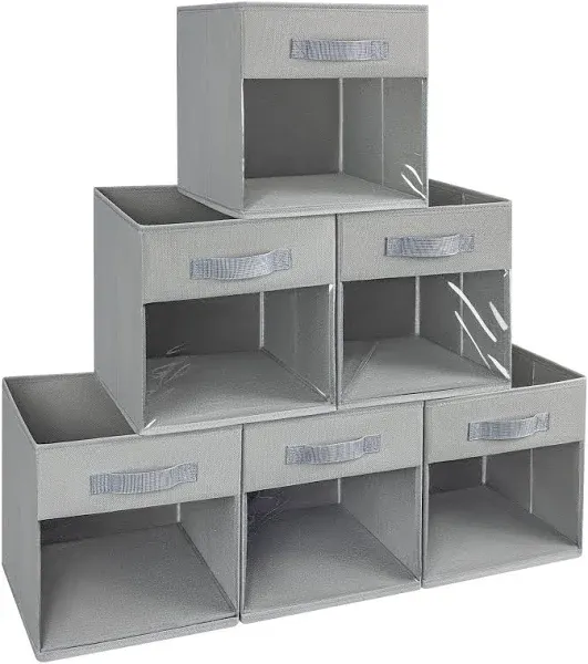 11x11 Large Storage Bins with Clear Window Set of 6 Storage Cubes