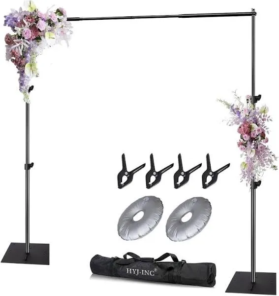 HYJ-INC Pipe and Drape Photography Backdrop Stand Kit Adjustable Photo Background Stand 10ft x 6.5ft with Metal Base for Parties Weddings Birthday