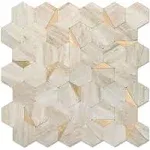 Hexagon Peel and Stick Backsplash for Kitchen Wall, 10 Sheets Heat Resistant Stick on Backsplash PVC Smart Tiles, 12'' Beige Marble Waterproof Peel and Stick Wall Tiles for Bathroom